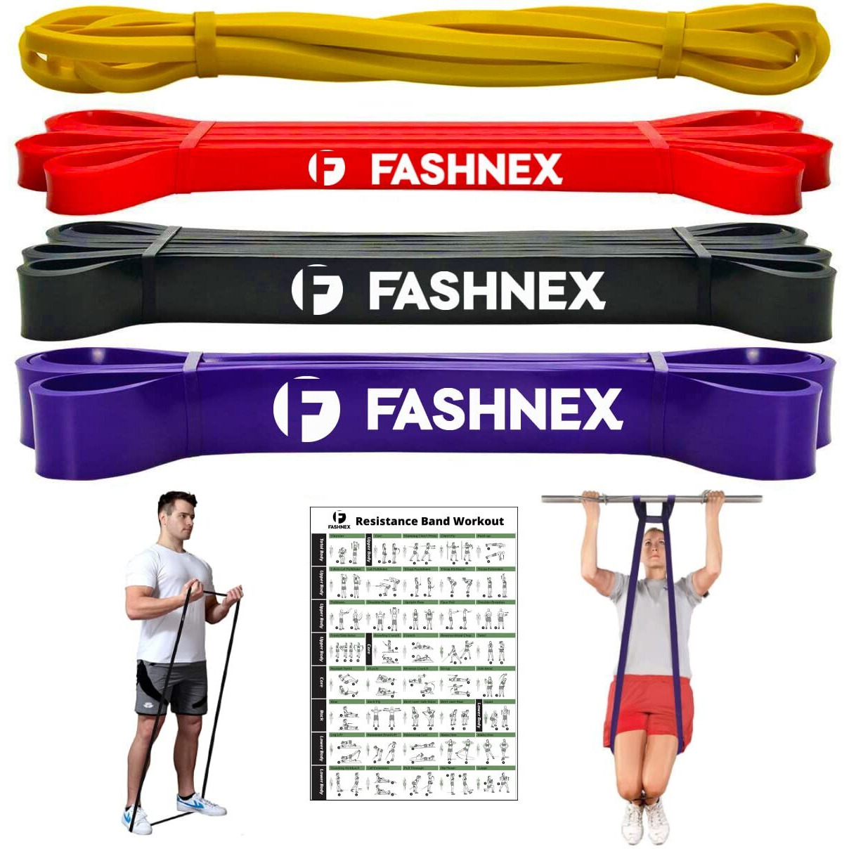 FASHNEX Rubber Resistance Bands, Pull Up Assist Exercise Band, Perfect For Mobility, Body Stretching, Home Workout, Fitness Training Loop Bands For Men & Women (Set of 4 Bands)