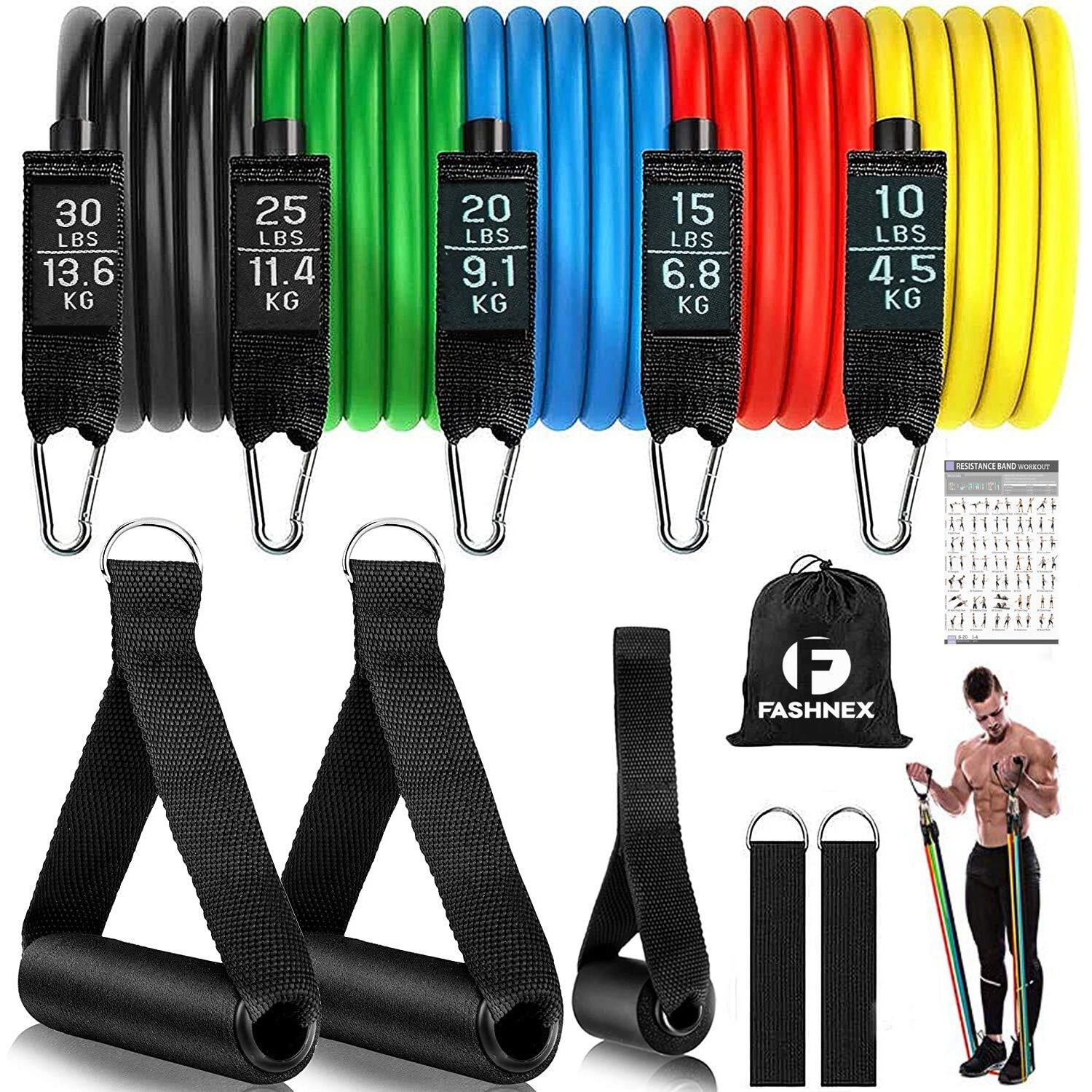 Fashnex Premium 11 pcs Resistance Band set (As Per Image)