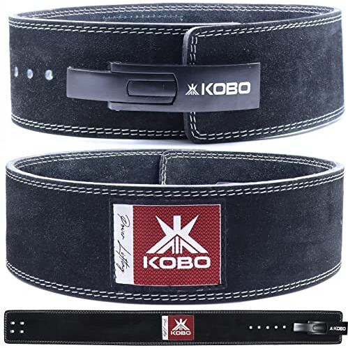 Kobo 10mm Lever Belt Weight Lifting Gym Fitness, Natural Genuine Leather 4 Wide Back Support, 9 Adjustable Holes, Powerlifting Bodybuilding Deadlift Squat Workout Strength Training, Men Women WTB-08