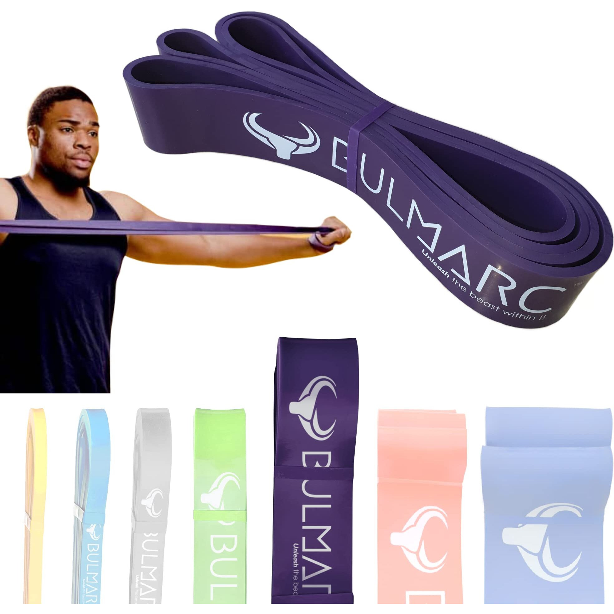 BULMARC s Resistance Bands Pull Up Assist Power Bands with 65+ exercises for Workout, Muscle Tone, Weight Loss & Body Powerlifting (Purple, X-Heavy (35-57) KGS)