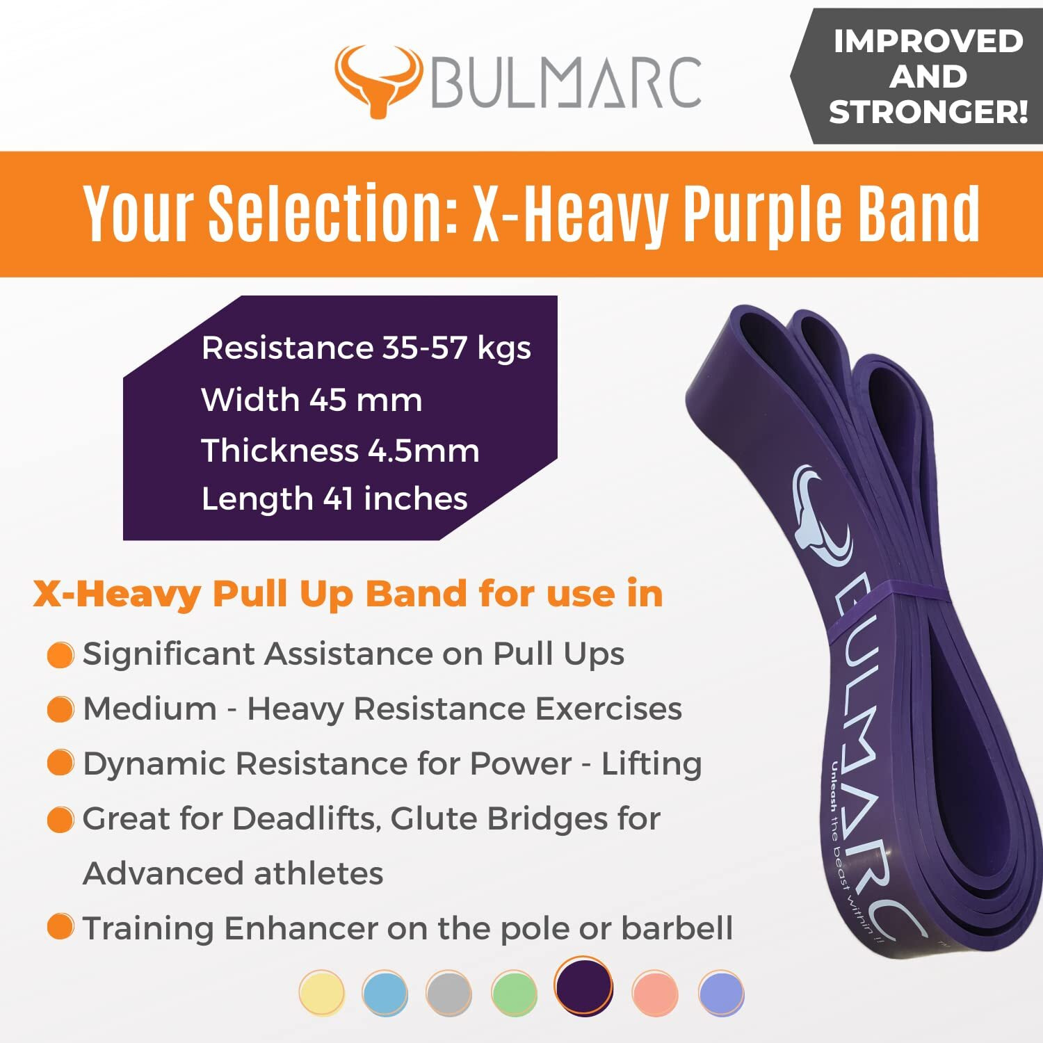 BULMARC s Resistance Bands Pull Up Assist Power Bands with 65+ exercises for Workout, Muscle Tone, Weight Loss & Body Powerlifting (Purple, X-Heavy (35-57) KGS)