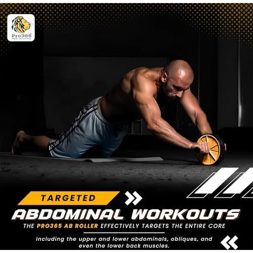 PRO365 Abs Roller, Ab Wheel Anti Rust Stainless Steel Rod, Ab Wheel, Home Gym Equipment Abs Workouts 100 Kgs, Core Workouts for Men and Women (6MM Safe Knee Mat, Yellow)