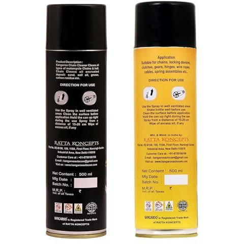 Kangaroo Chain Lube and Chain Cleaner Spray 500 ml each, with Chain Cleaning Brush. (Lubricant spray to enhance your bike chain set and Bike performance.)
