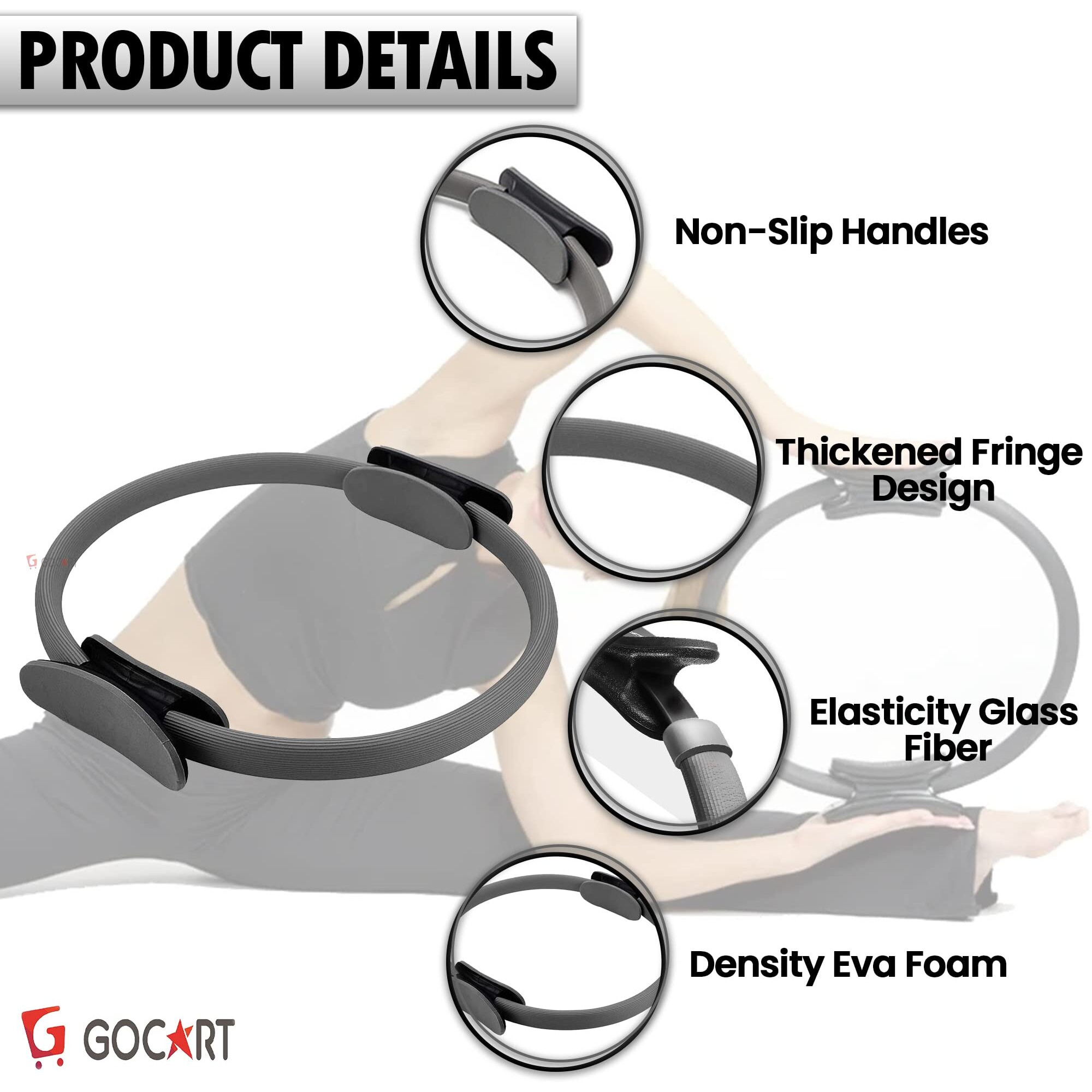 GOCART WITH G LOGO Yoga Circle Exercise Pilates Ring with Full Body Toning Fitness for Stretching, Relaxation (Gray)