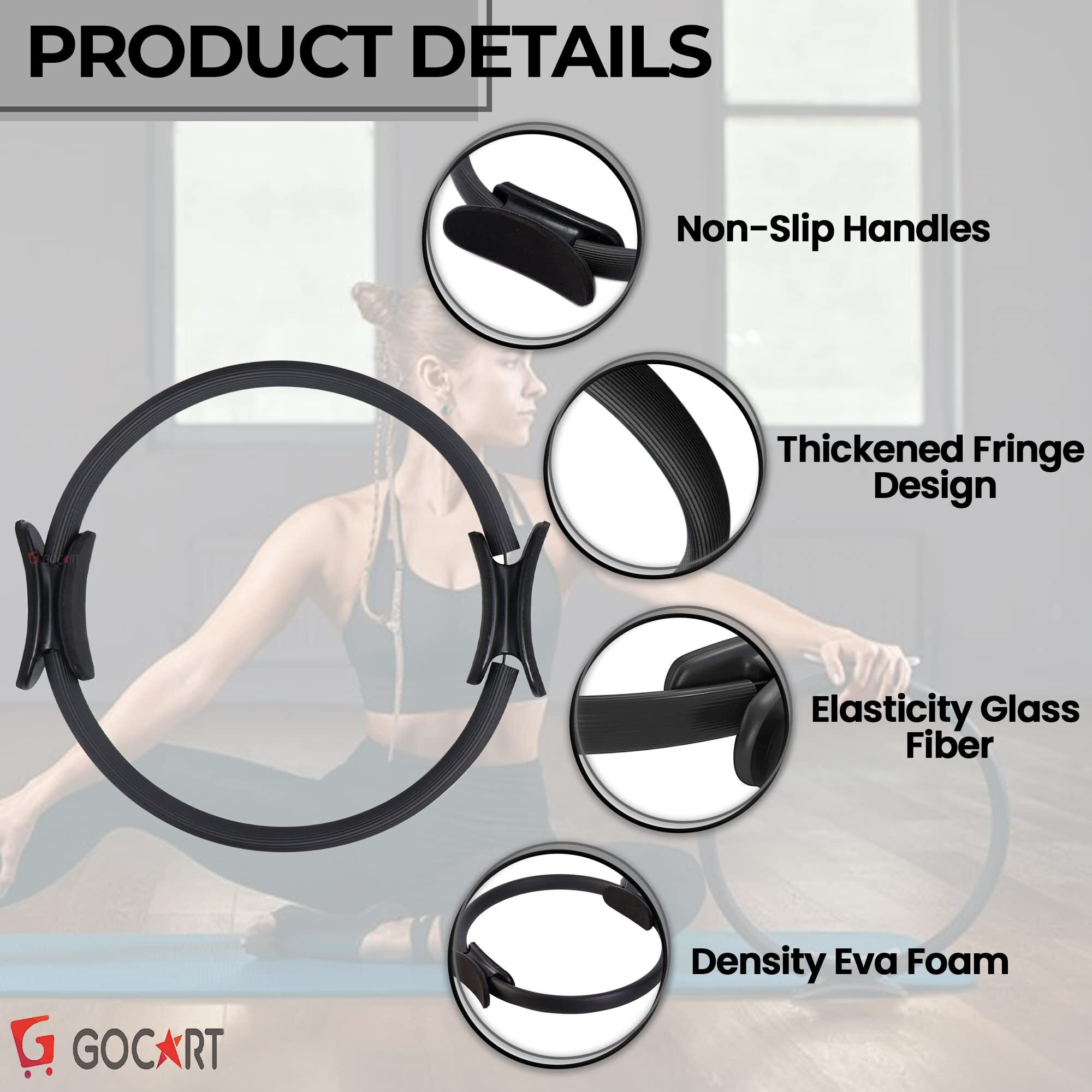 GOCART WITH G LOGO Yoga Circle Exercise Pilates Ring with Full Body Toning Fitness for Stretching, Relaxation (Black)