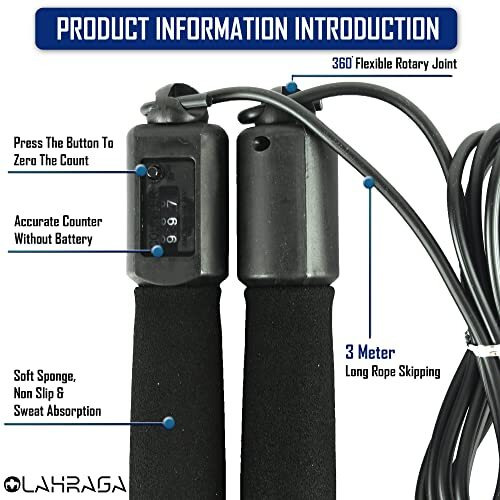 OLAHRAGA Plastic Adjustable Jump/Skipping Rope with Counter for Fitness Exercise Training for Men, Women, Kids, Girls (Black)