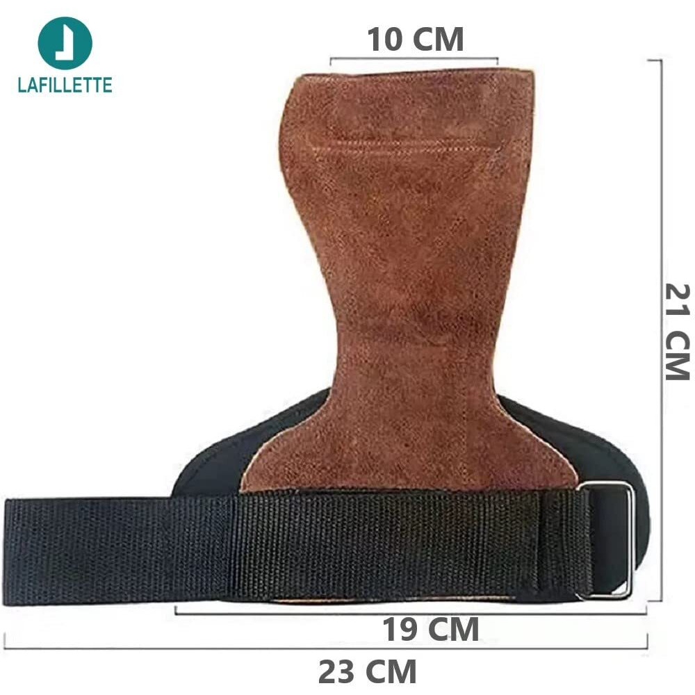 LAFILLETTE Weight Lifting Non Slip Adjustable Leather Wrist Wrap Hooks Straps For Maximum Grip Support-Powerlifting, Deadlifts, Pull Ups, Gym Gloves For Men & Women Palm Protection (Brown,Medium)