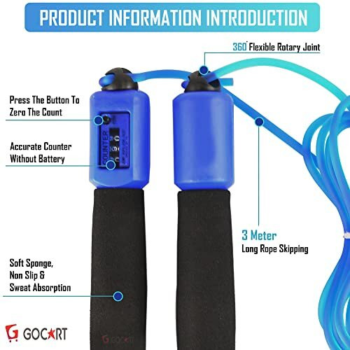 GOCART WITH G LOGO Jump Ropes Sports Fitness Exercise Cotton Sponge Count Rope Skipping Wire Fitness Outdoor Sporting Skip Rope(black)