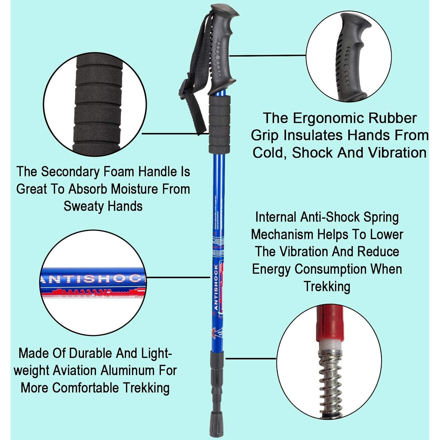 RudraLand Hiking Trekking Poles, Collapsible,Lightweight, Anti Shock, Hiking or Walking Sticks,Adjustable Hiking Pole for Men and Women, All Terrain Accessories and Carry Bag