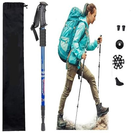 SWOPPLY Hiking Poles Trekking Poles Antishock and Quick Lock System Telescopic Collapsible,Ultralight Walking Running Sticks Folding Hiking Foldable with Light Bags Mountaining and Travel