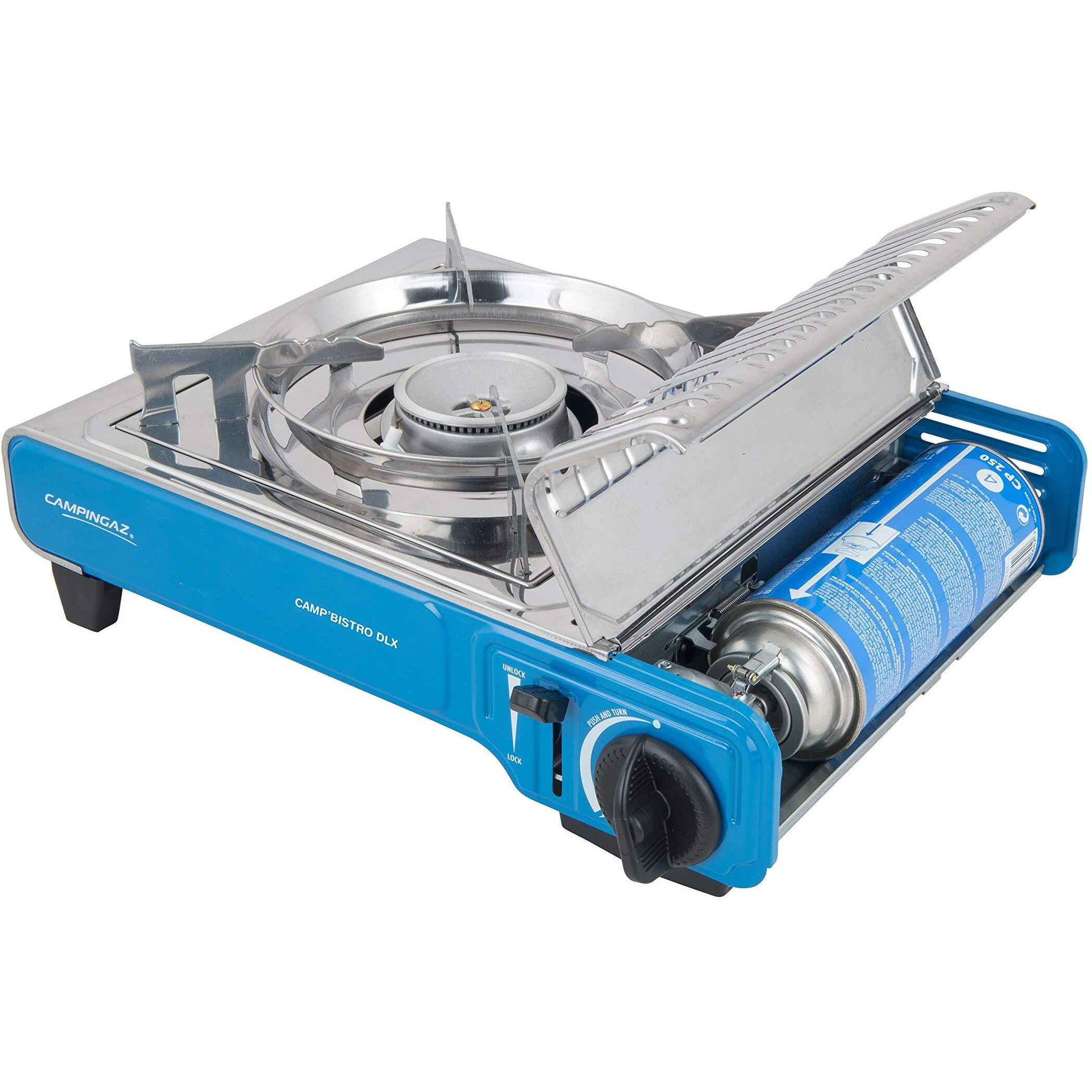 CAMPINGAZ Alloy Steel Camp Bistro 2 Camping Stove with Cp250 Portable Gas Cartridge - Pack of 4 (Blue, 33 X 28 X 9 Cm)