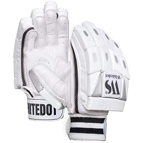 WHITEDOT SPORTS Whitedot Dot 1.0 Cricket Batting Gloves, Mens, Rh (Leather, White)