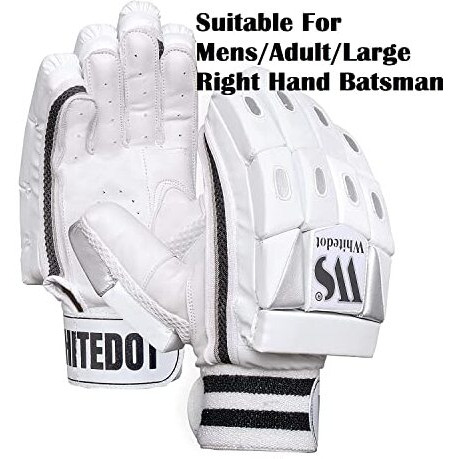 WHITEDOT SPORTS Whitedot Dot 1.0 Cricket Batting Gloves, Mens, Rh (Leather, White)