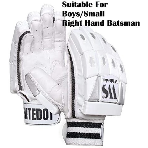 WHITEDOT SPORTS Dot 1.0 Cricket Batting Leather Gloves, Boys, Rh, White