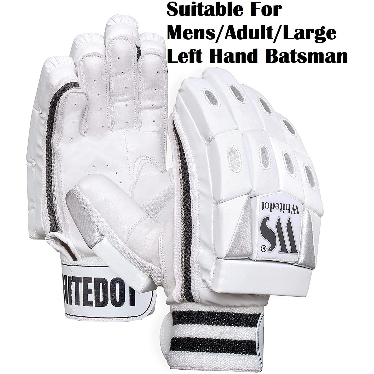 Whitedot Sports Dot 1.0 Cricket Batting Gloves, Idol for Mens/Large/Adult Left Hand (Material Leather, Color White)