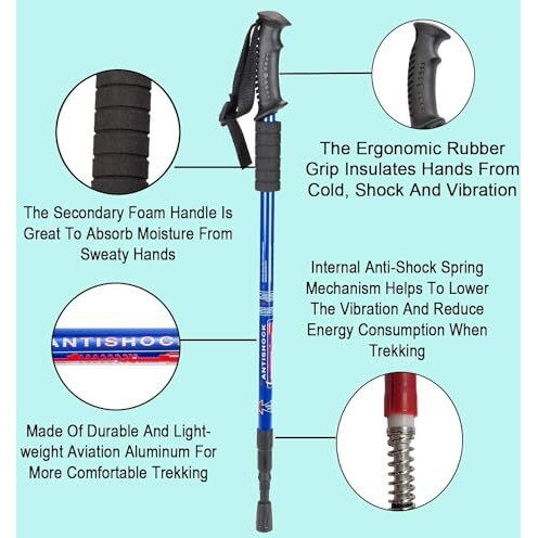 RudraLand Hiking Trekking Poles, Collapsible,Lightweight, Anti Shock, Hiking or Walking Sticks,Adjustable Hiking Pole for Men and Women, All Terrain Accessories and Carry Bag (2)