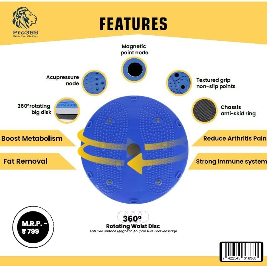PRO365 Waist Disc Acupressure With Magnets Reflexology Slimming Abdominal 2 in 1 tummy twister Yellow With Pushup Board Combo Ab Exerciser