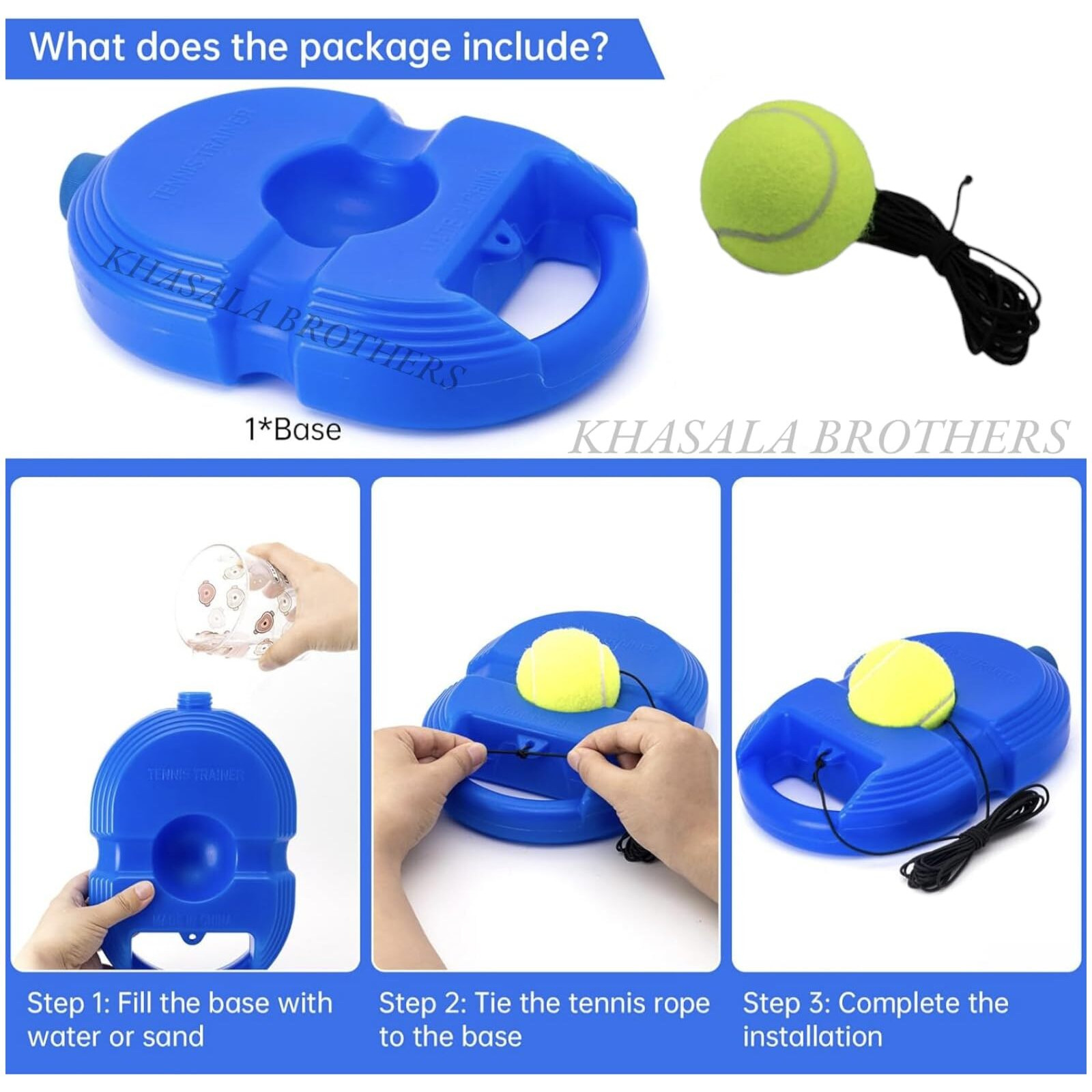 Khasala Brothers Tennis Trainer Rebound Ball Set,Tennis Balls Solo Tennis Training Equipment,Practice Ball with String, Portable Training Tool for Kids and Adult (Pack of 1 Set)
