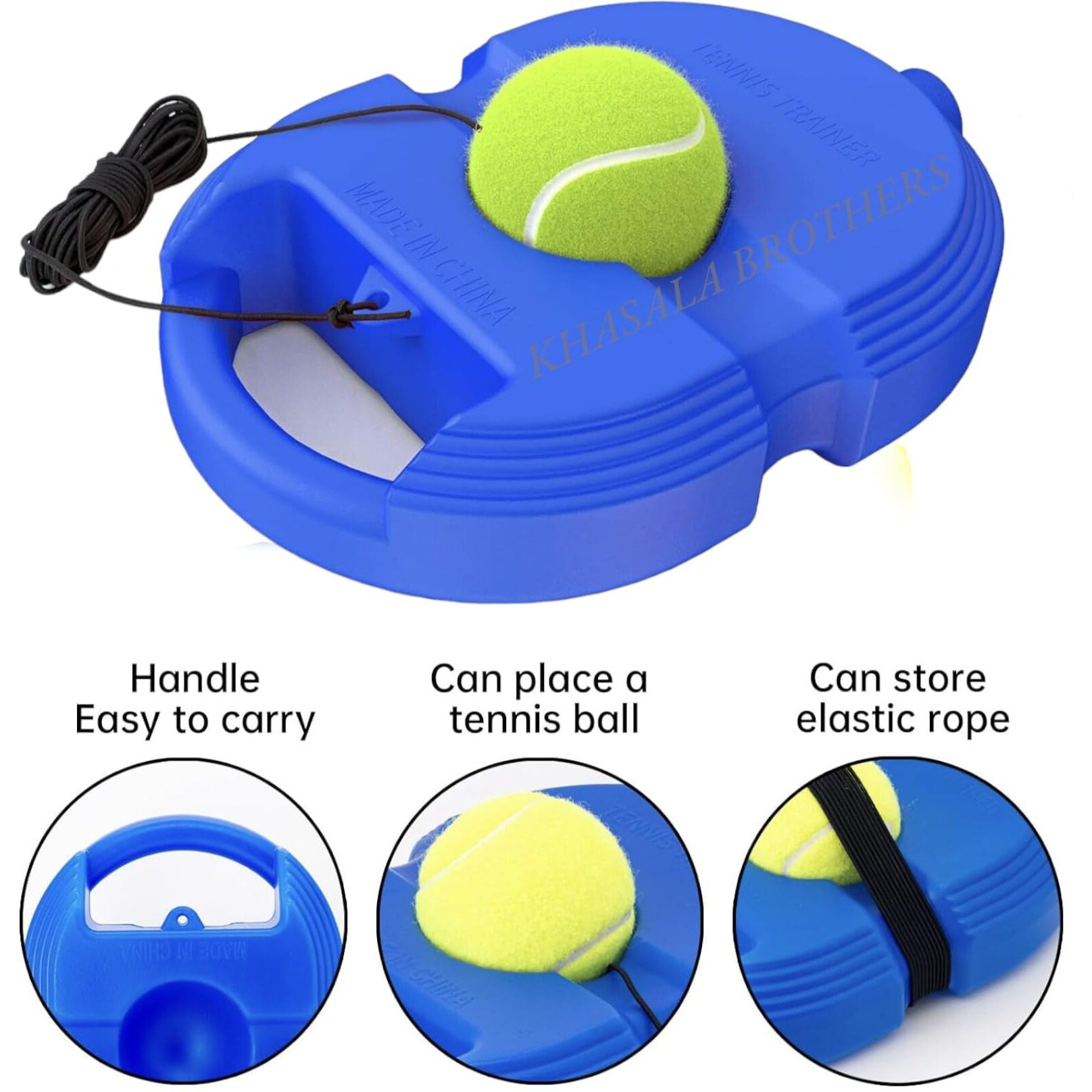 Khasala Brothers Tennis Trainer Rebound Ball Set,Tennis Balls Solo Tennis Training Equipment,Practice Ball with String, Portable Training Tool for Kids and Adult (Pack of 1 Set)