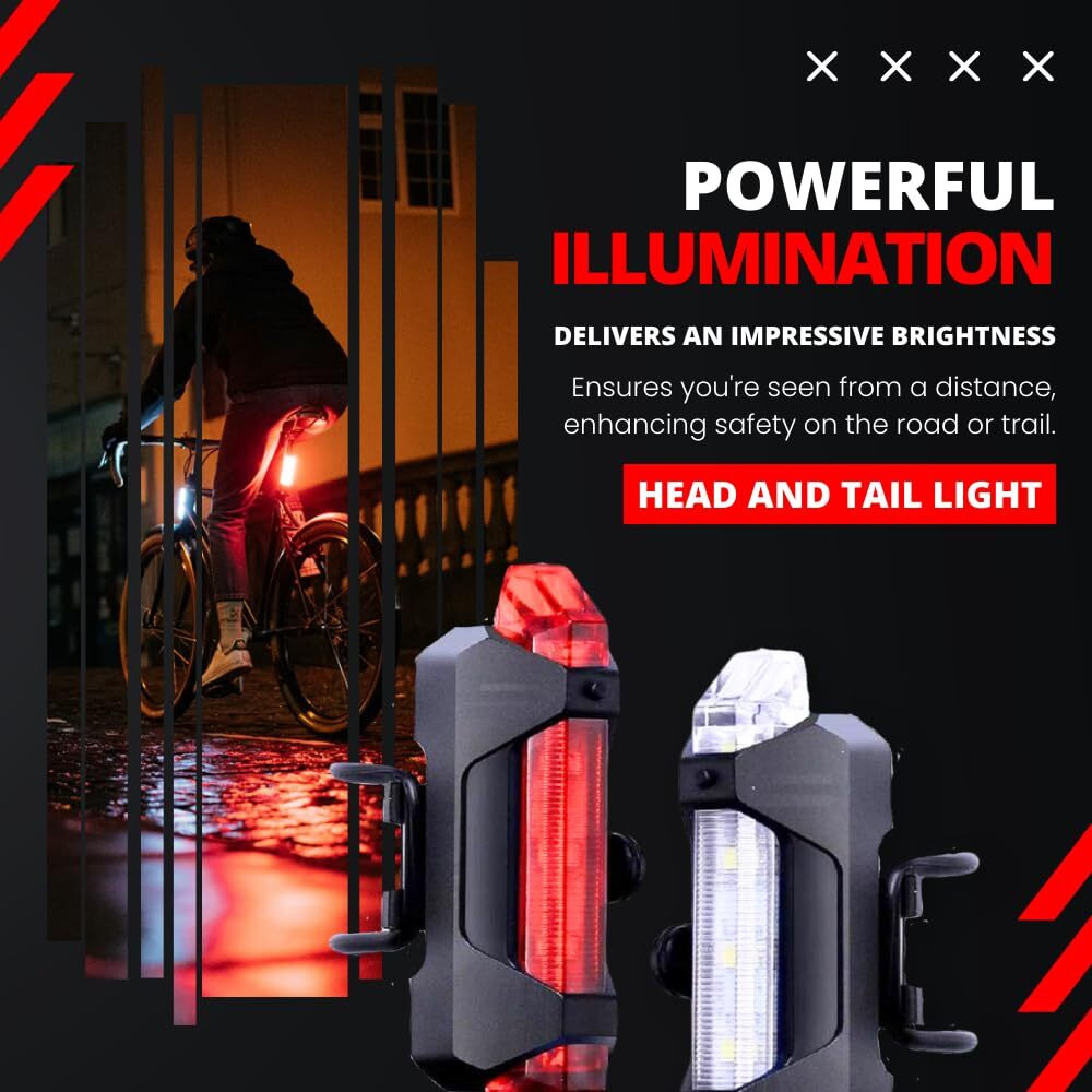 PRO365 DC918 Bicycle Lights Combo Pack/Rechargeable/Multiple Light Modes/Waterproof Head and Tail Light (6 Months Manufacturer Warranty)