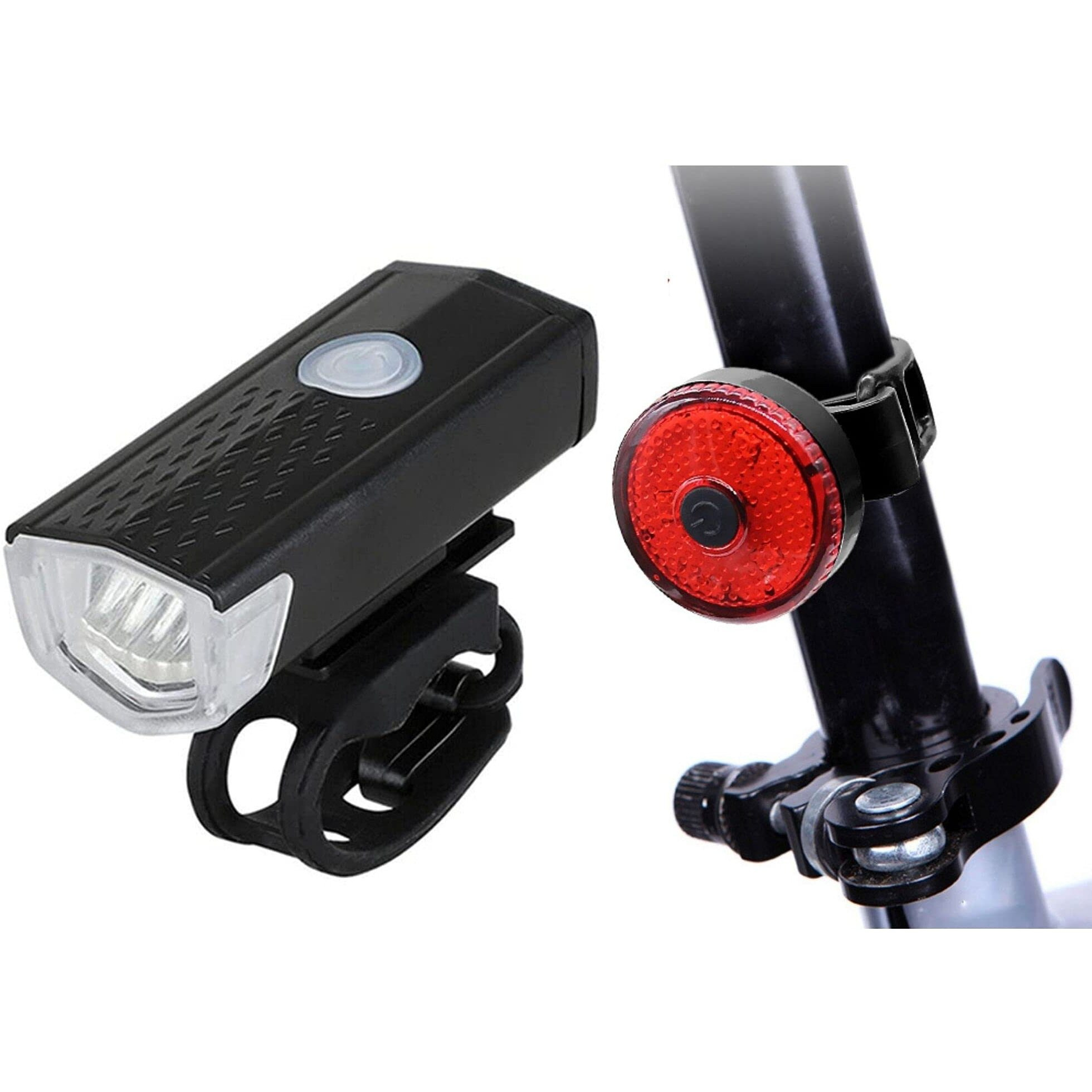 FABSPORTS Aluminum USB Rechargeable LED Bike/Bicycle Light Set, High Bright Front Light and Back Light, 3 Light Modes, Portable, Waterproof Headlamp (Black)