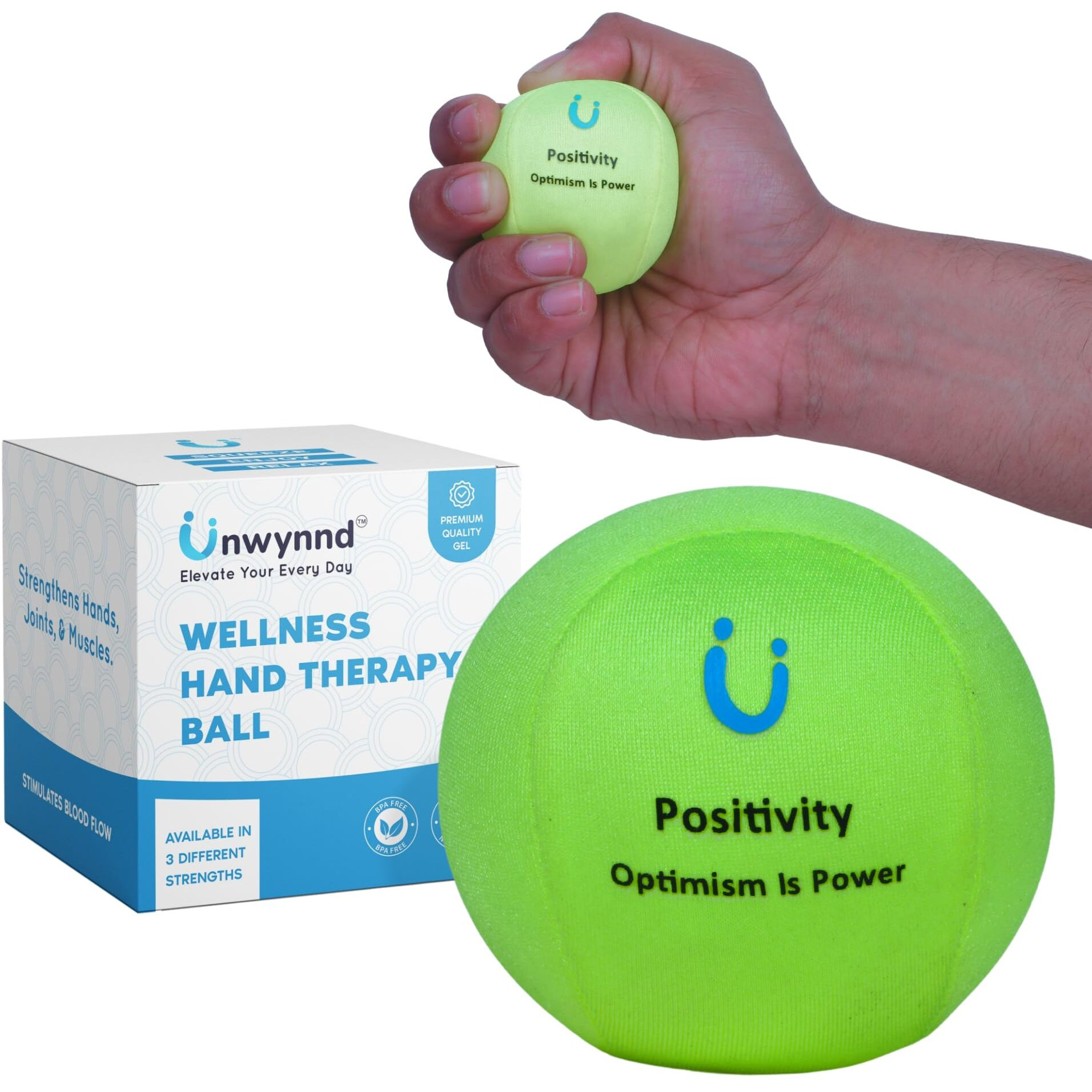 Unwynnd Stress Balls For Adults - Hand Exercise Ball For Stress Relief, Carpal Tunnel, & Arthritis For Hand Grip Strengthening - Anxiety Relief Physio Ball Fidget - Soft (1 PCS) (Yellow)