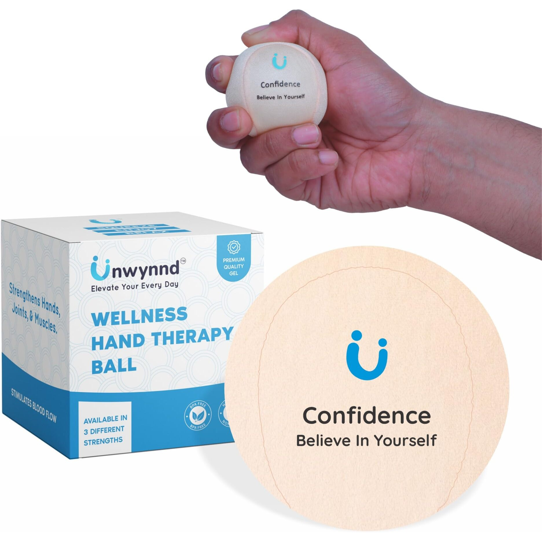Unwynnd Stress Balls For Adults - Hand Exercise Ball For Stress Relief, Carpal Tunnel, & Arthritis For Hand Grip Strengthening - Anxiety Relief Physio Ball Fidget - Medium (1 PCS) (Peach)