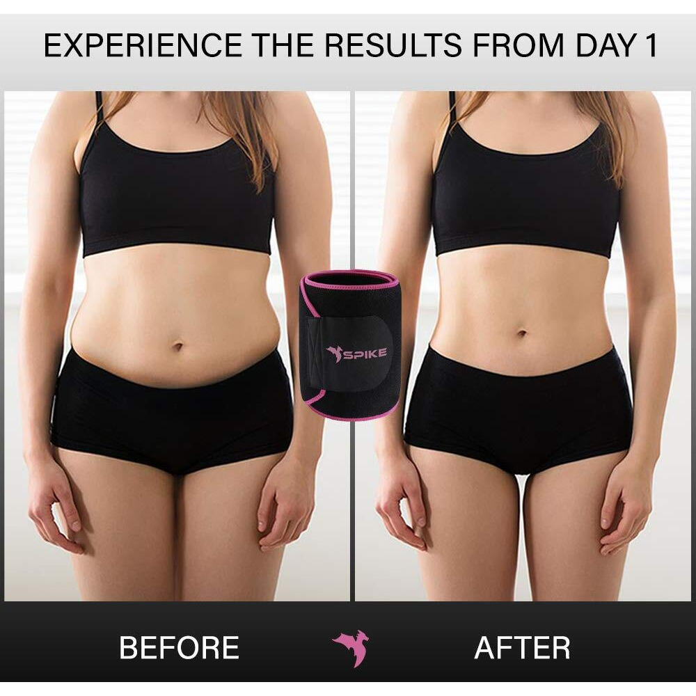 SPIKE Sweat Slim Belt Tummy Tucker Shapewear for Men and Women Non-Tearable Neoprene Shaper wear and Tummy Trimmer Exercise Waist Trainer Abs Sauna Stomach Belt up to 45 Inches Waist Size (Pink)