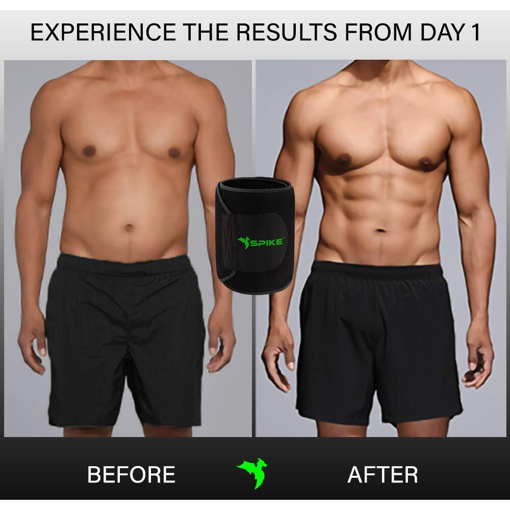 SPIKE Sweat Slim Belt Tummy Tucker Shapewear for Men and Women Non-Tearable Neoprene Shaper wear and Tummy Trimmer Exercise Waist Trainer Abs Sauna Stomach Belt up to 45 Inches Waist Size (Black)
