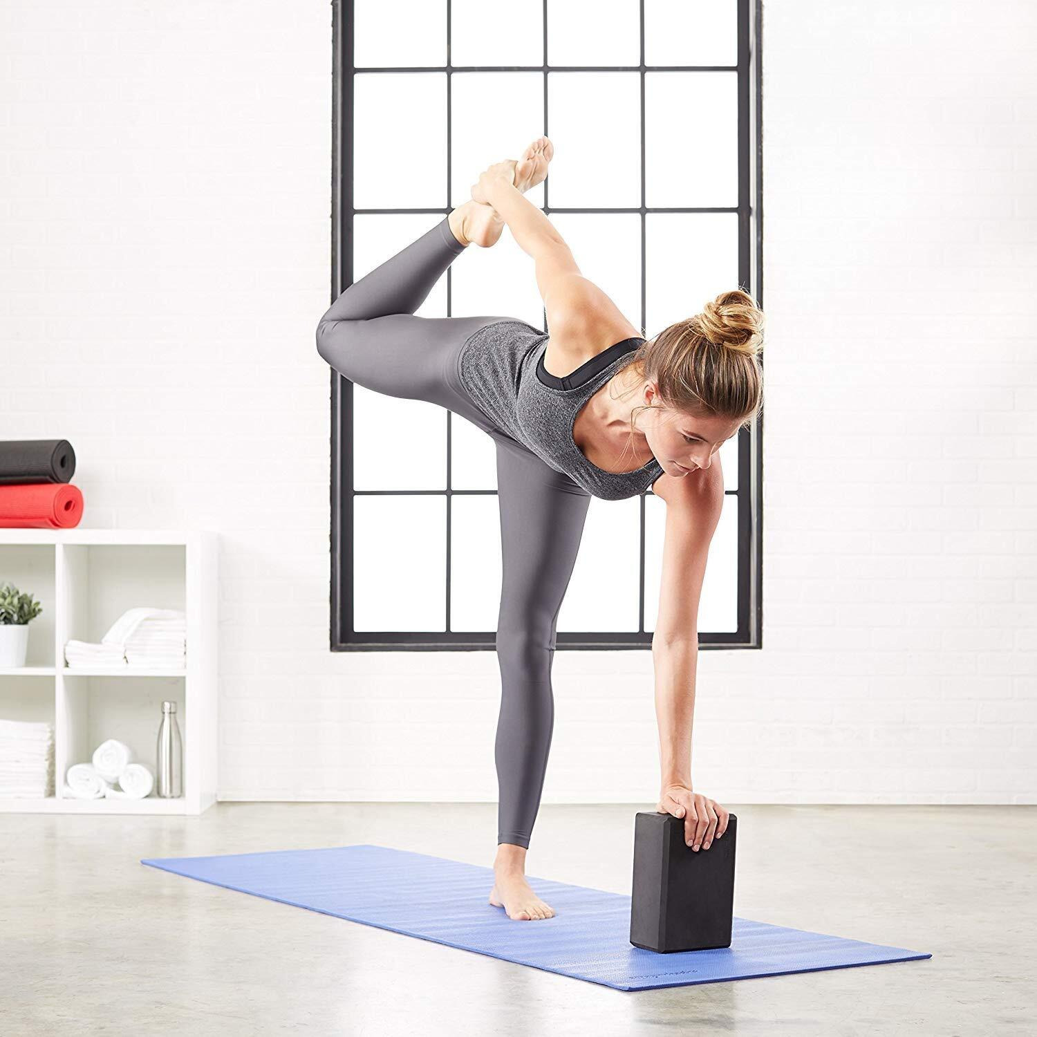 Bodylastics Yoga Blocks Set of 2, Yoga Strap, Cooling Towel with Storage Bag High Density EVA Foam Non-Slip Workout Bricks to Improve Poses Balance Flexibility Support Strength Training Exercise