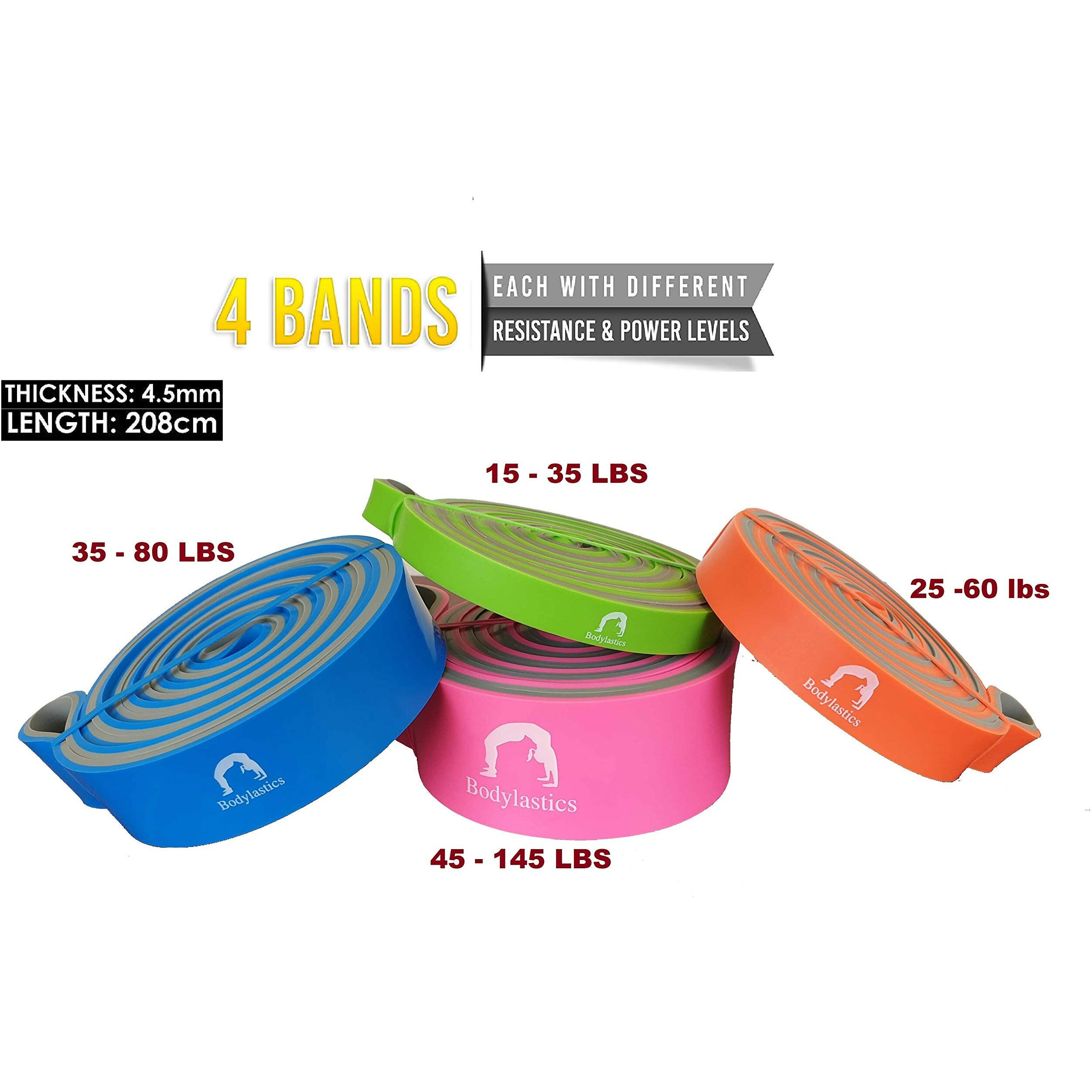 Bodylastics Natural Rubber Dual Layer Resistance Loop Bands for Pullup Assistance, Pilates, Yoga, Fitness Workouts -All 4 Bands