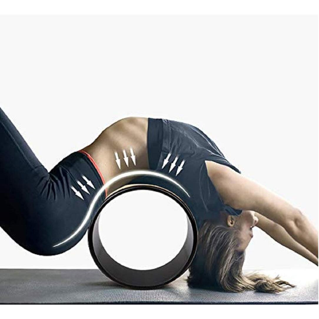Bodylastics Cork Yoga Wheel with 2 High Density EVA Polyester Cotton Foam Blocks, Stretching Strap with D-Ring & Cooling Towel for Women and Men (Black/brown, 6ft, 13 Inches)