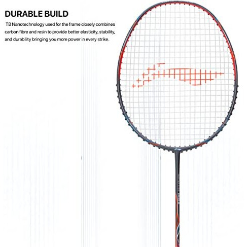 Li-Ning Wind Lite 800 II Carbon Graphite Badminton Strung Racket with Full Racket Cover (Dark Grey/Red)