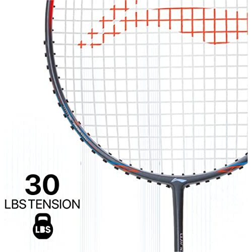 Li-Ning Wind Lite 800 II Carbon Graphite Badminton Strung Racket with Full Racket Cover (Dark Grey/Red)