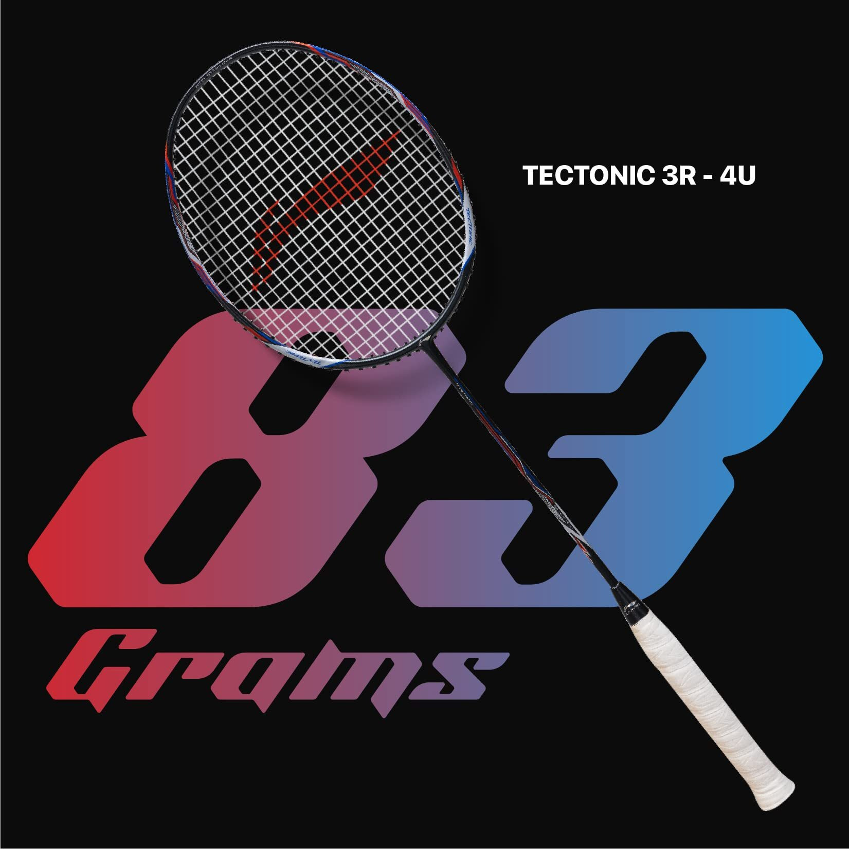 Li-Ning Tectonic 3R Strung Carbon Fibre Badminton Racket (Charcoal/Blue/Orange) with Free Full Cover
