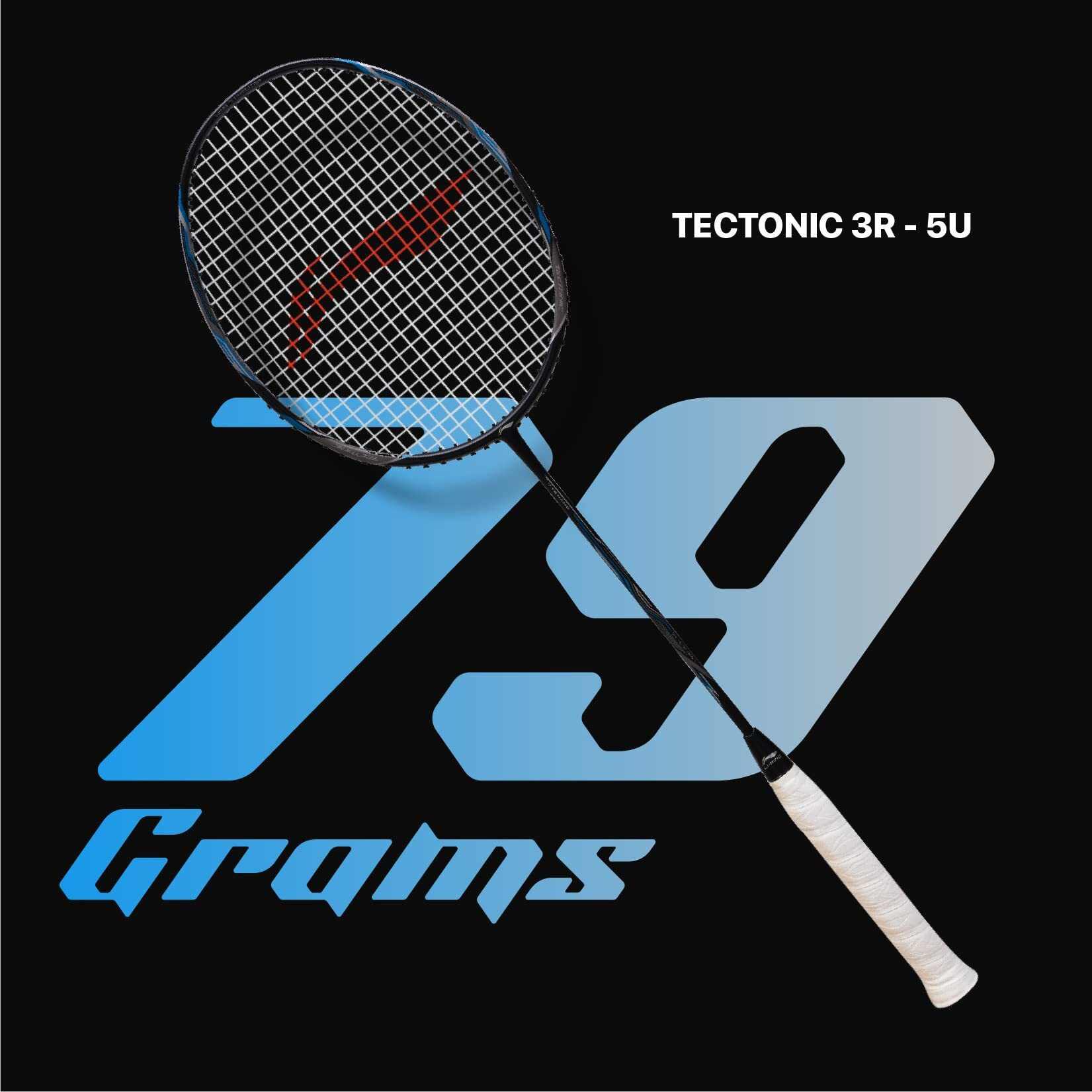 Li-Ning Tectonic 3R Strung Carbon Fibre Badminton Racket (Black/Silver/Blue) with Free Full Cover