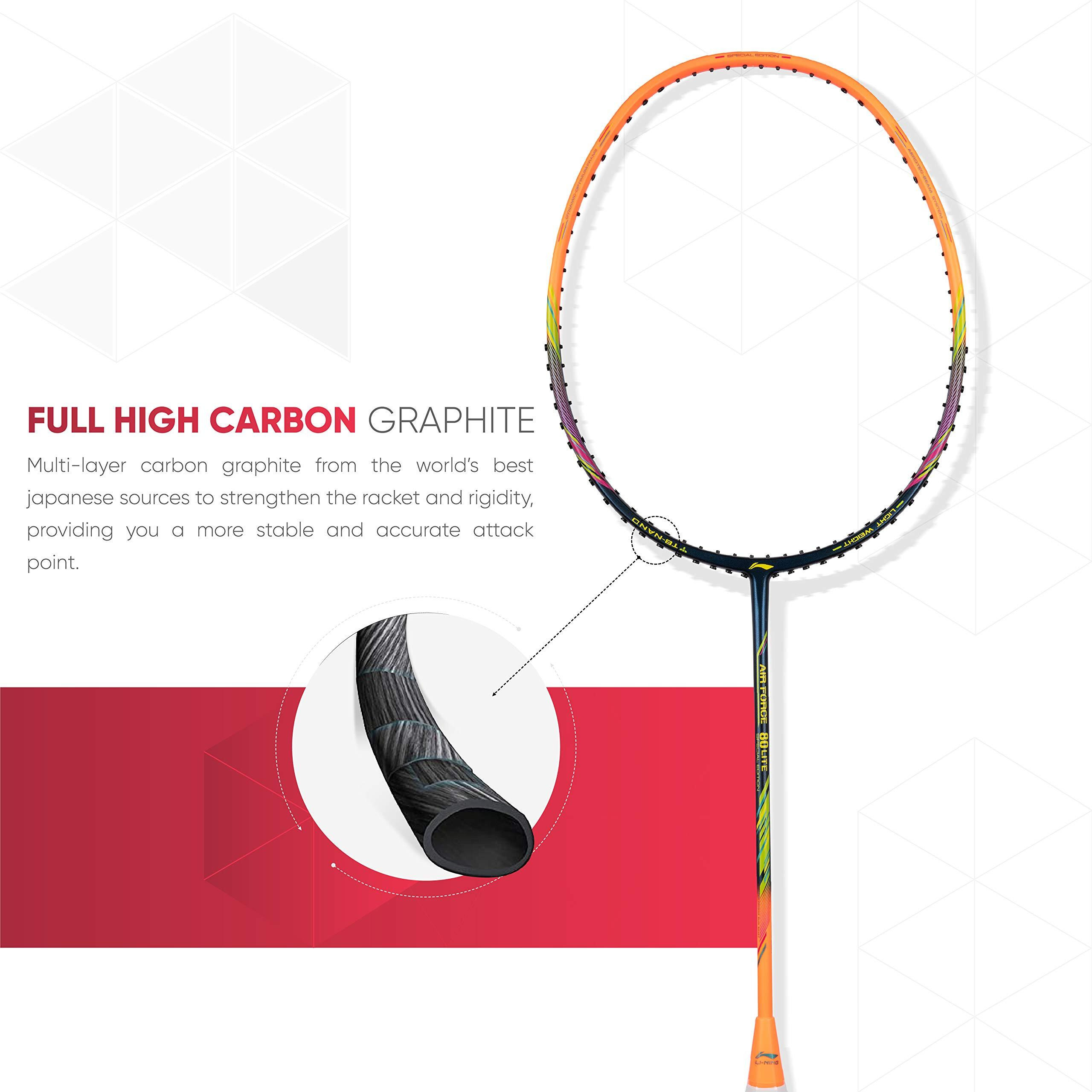Li-Ning Air Force 80 Lite Carbon Fibre Unstrung Badminton Racket With Free Full Cover, Multicolor
