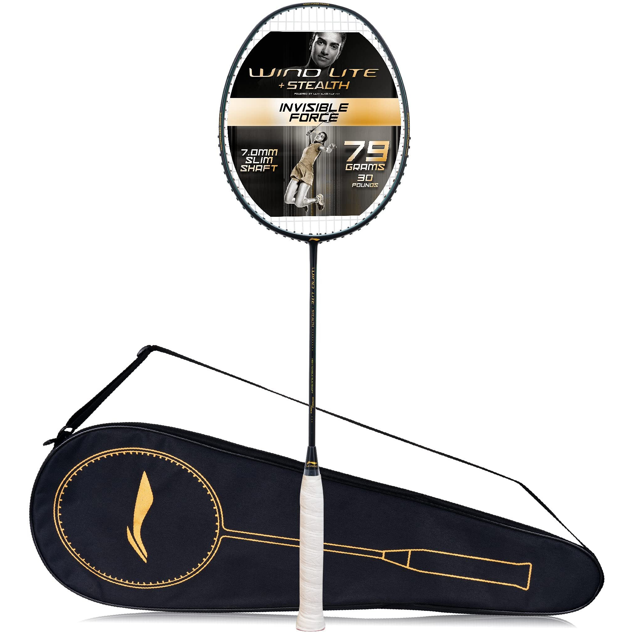 Li-Ning Wind Lite Stealth Carbon Fibre Strung(Black/Green/Gold) Racket With Free Full Cover