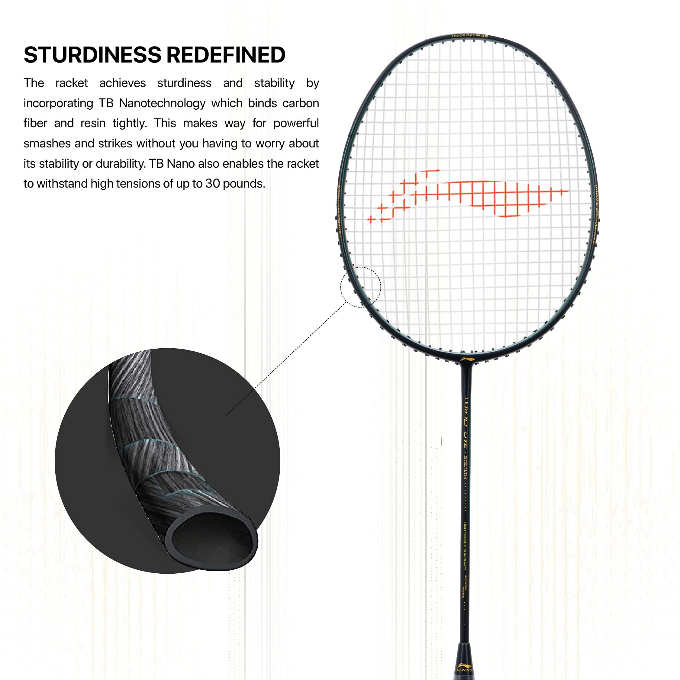 Li-Ning Wind Lite Stealth Carbon Fibre Strung(Black/Green/Gold) Racket With Free Full Cover