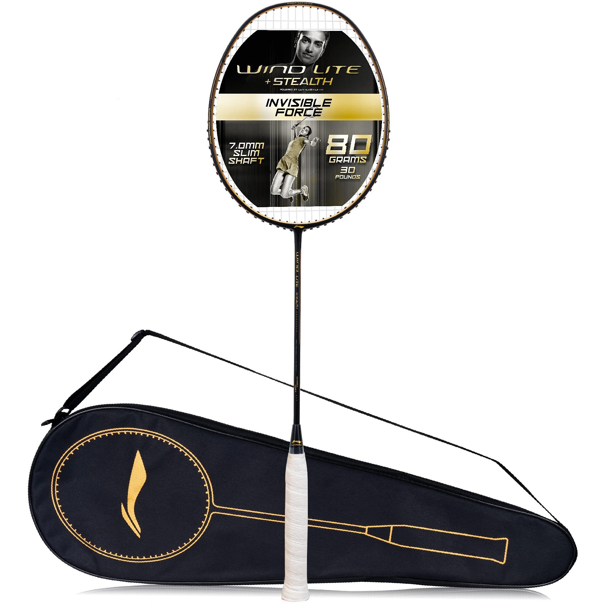Li-Ning Wind Lite Stealth Carbon Fibre Unstrung(Black /Gold ) Racket With Free Full Cover