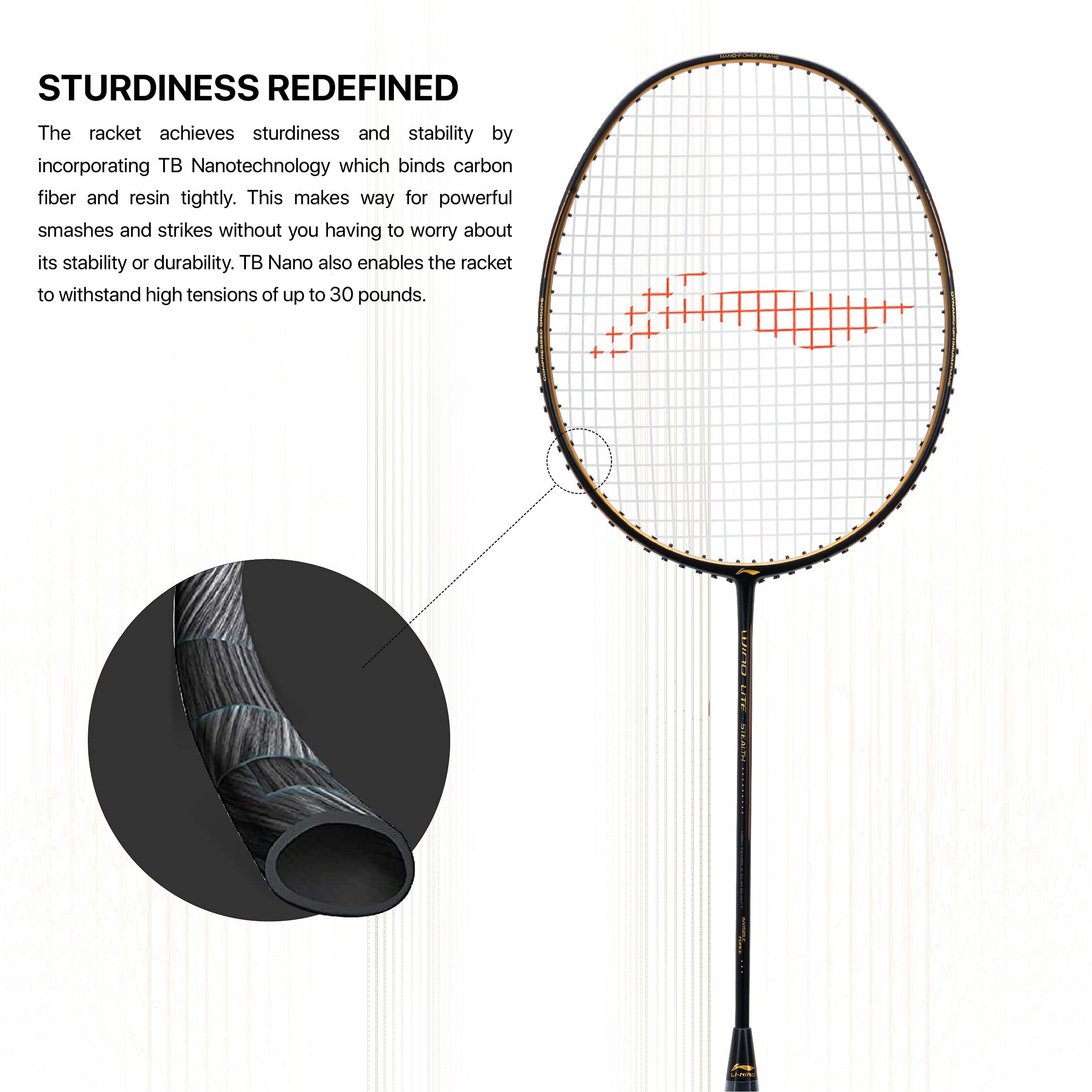 Li-Ning Wind Lite Stealth Carbon Fibre Unstrung(Black /Gold ) Racket With Free Full Cover