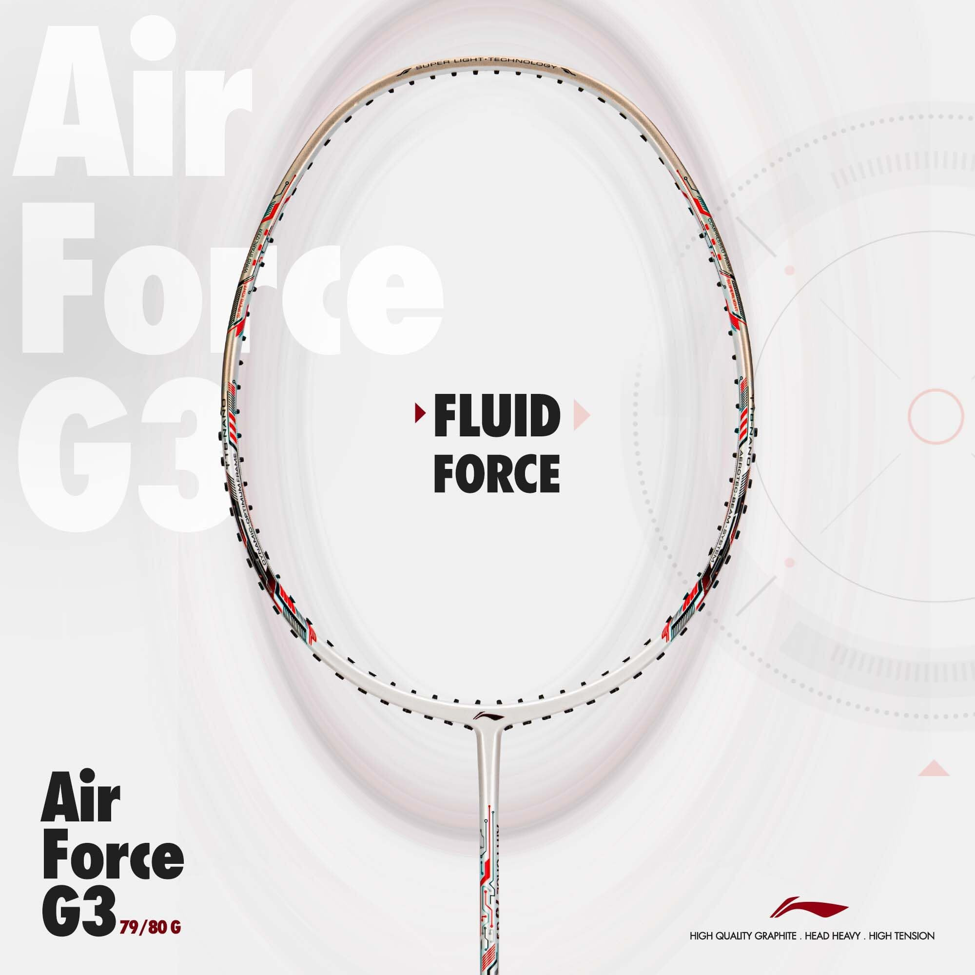 Li-ning Air-Force 79 G3 Carbon Fibre Unstrung Badminton Racket with Full Cover (79g, White/Gold/Red)
