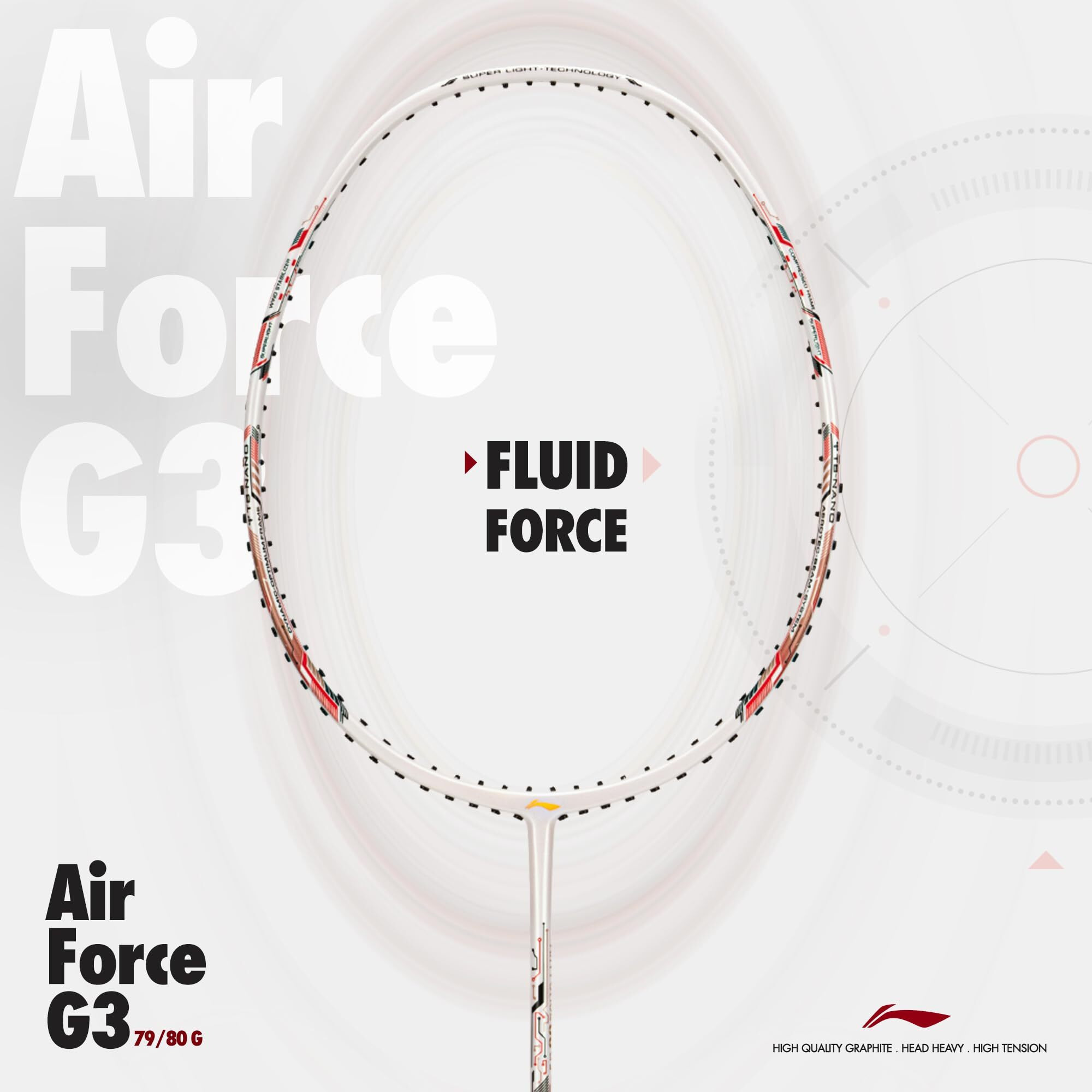 Li-ning Air-Force 80 G3 Carbon Fibre Unstrung Badminton Racket with Full Cover (80g, White/Red/Black)