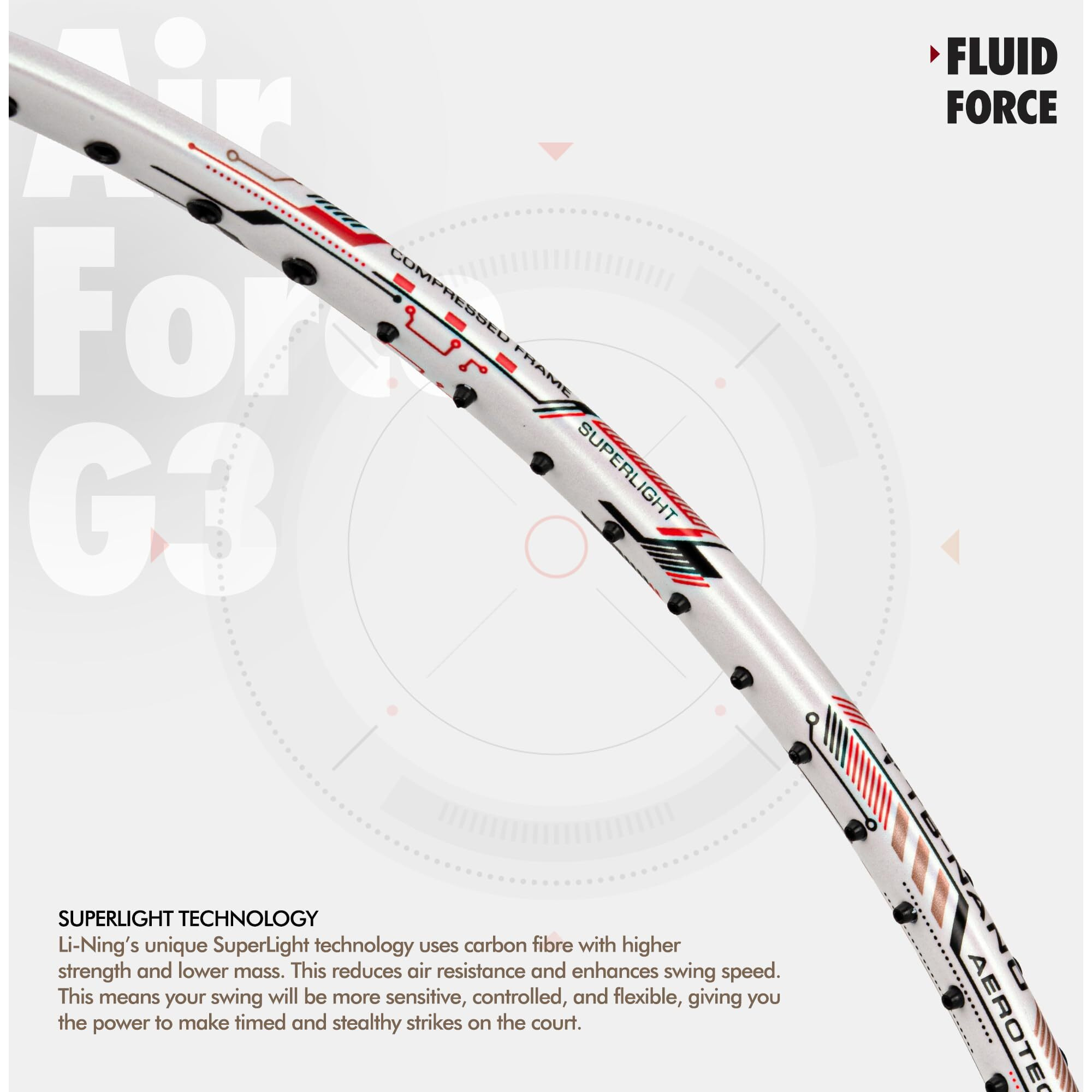 Li-ning Air-Force 80 G3 Carbon Fibre Unstrung Badminton Racket with Full Cover (80g, White/Red/Black)