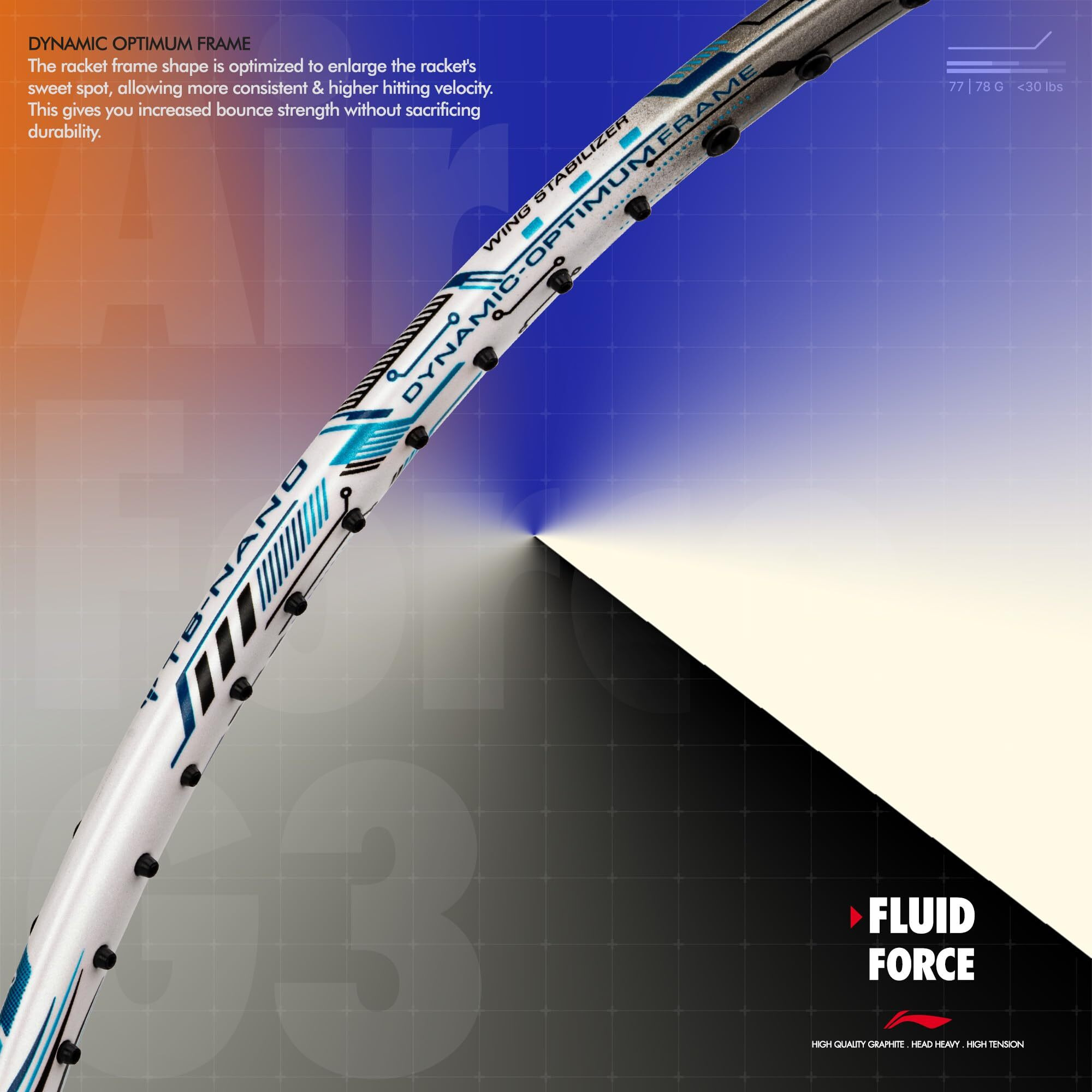 Li-ning Air-Force 77 G3 Carbon Fibre Strung Badminton Racket with Full Cover (77g, White/Silver/Blue)