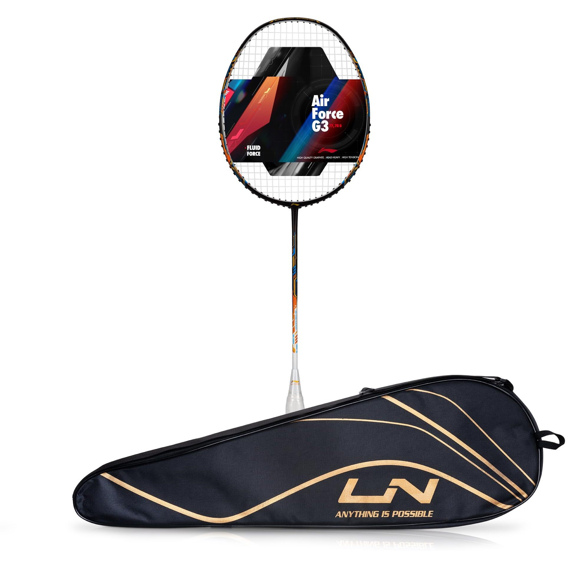 Li-ning Air-Force 78 G3 Carbon Fibre Strung Badminton Racket with Full Cover (78g, Merlot/White/Amber)
