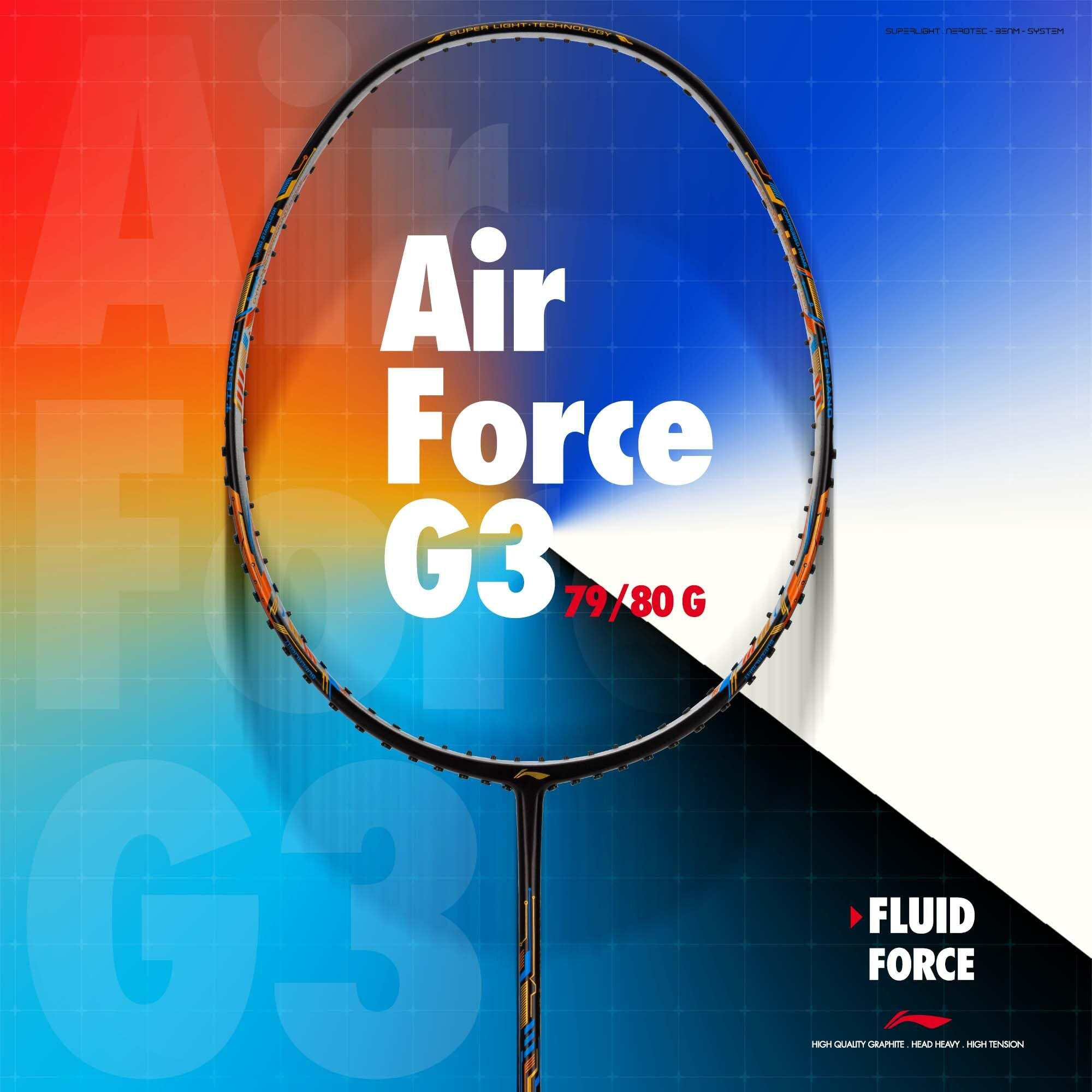 Li-ning Air-Force 78 G3 Carbon Fibre Strung Badminton Racket with Full Cover (78g, Merlot/White/Amber)