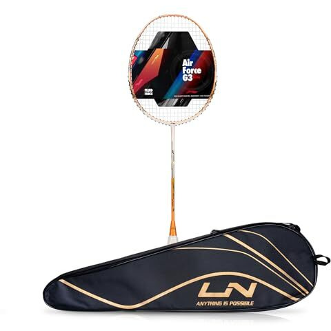 Li-ning Air-Force 78 G3 Carbon Fibre Strung Badminton Racket with Full Cover (78g, White/Light Orange/Black)