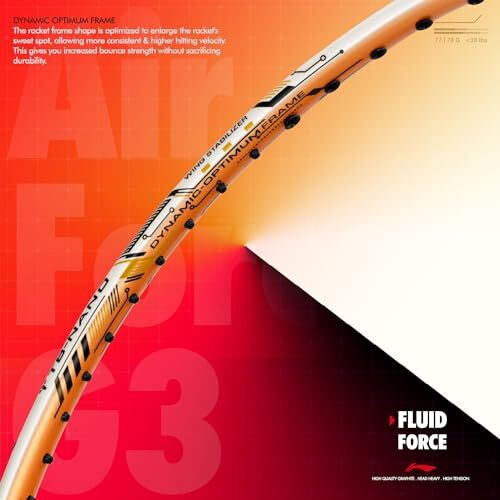 Li-ning Air-Force 78 G3 Carbon Fibre Strung Badminton Racket with Full Cover (78g, White/Light Orange/Black)