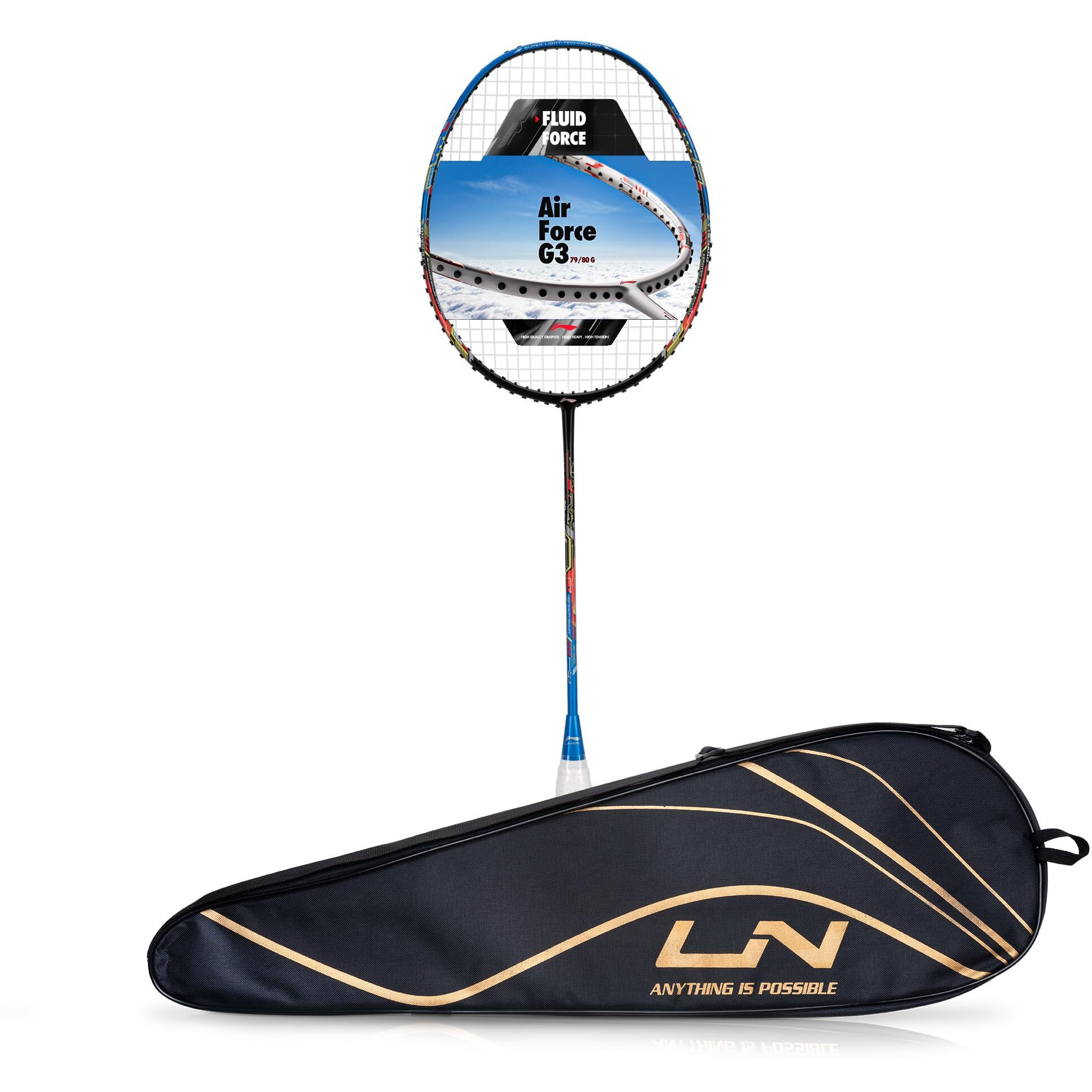 Li-Ning Air-Force 79 G3 Carbon Fibre Badminton Racket, Black/Blue/Red